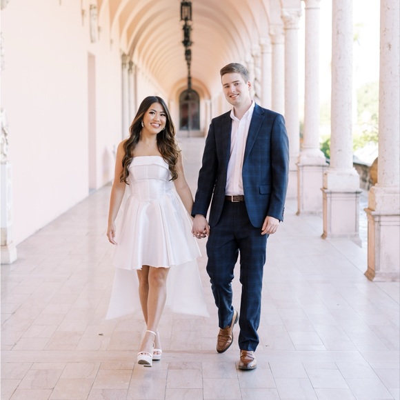 ASOS LUXE Corseted Strapless Bandeau Bowback Satin Mini Dress in White - Picture 4 of 8